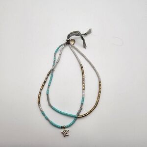 Estella Bartlett Teal, White, & Gold Tone Seed Bead & Rhinestone Star Bracelet